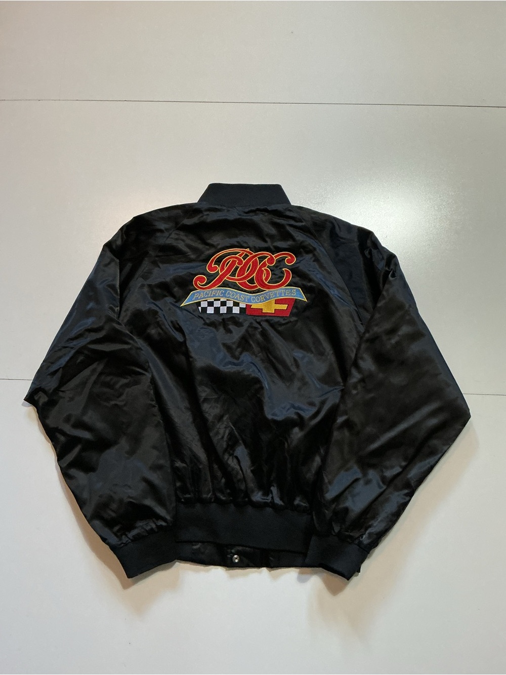 Vintage PCC Pacific Coast Corvettes Chevy Chevrolet Racing Satin Bomber Jacket